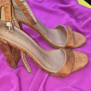 Bella Marie Brown Suede Block Heel Sandals with Ankle Strap